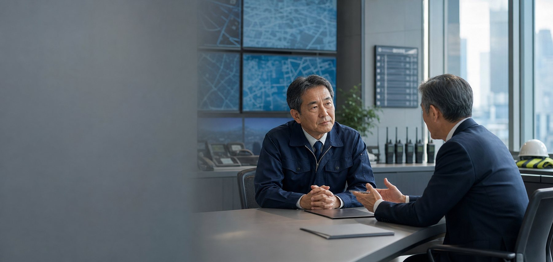 警備会社の経営者とM&Aアドバイザーが事業承継を相談するヒーロー画像