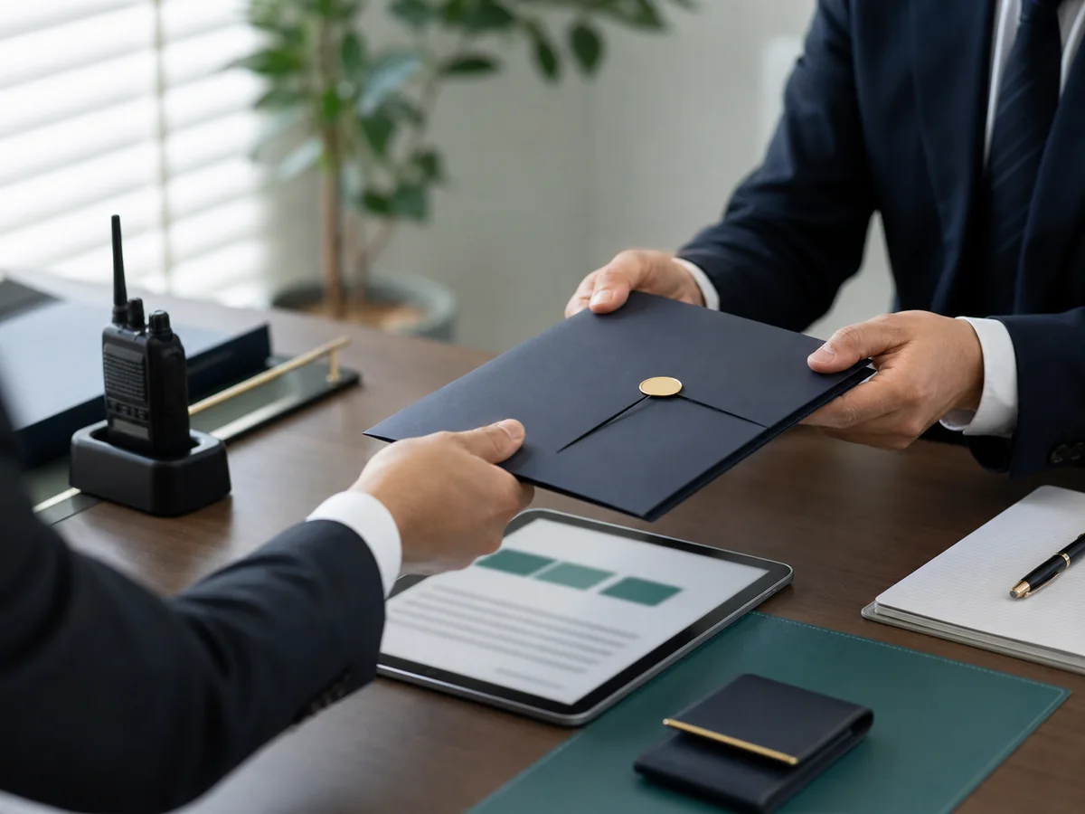 警備会社M&Aの秘密保持と匿名相談を表す書類受け渡し